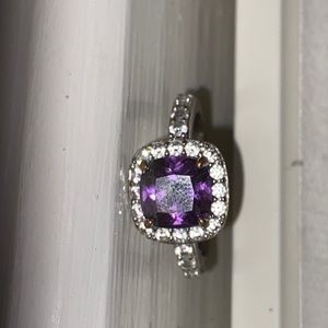 Vintage sterling Silver Amethyst Rhinestone Ring Size 6-7
